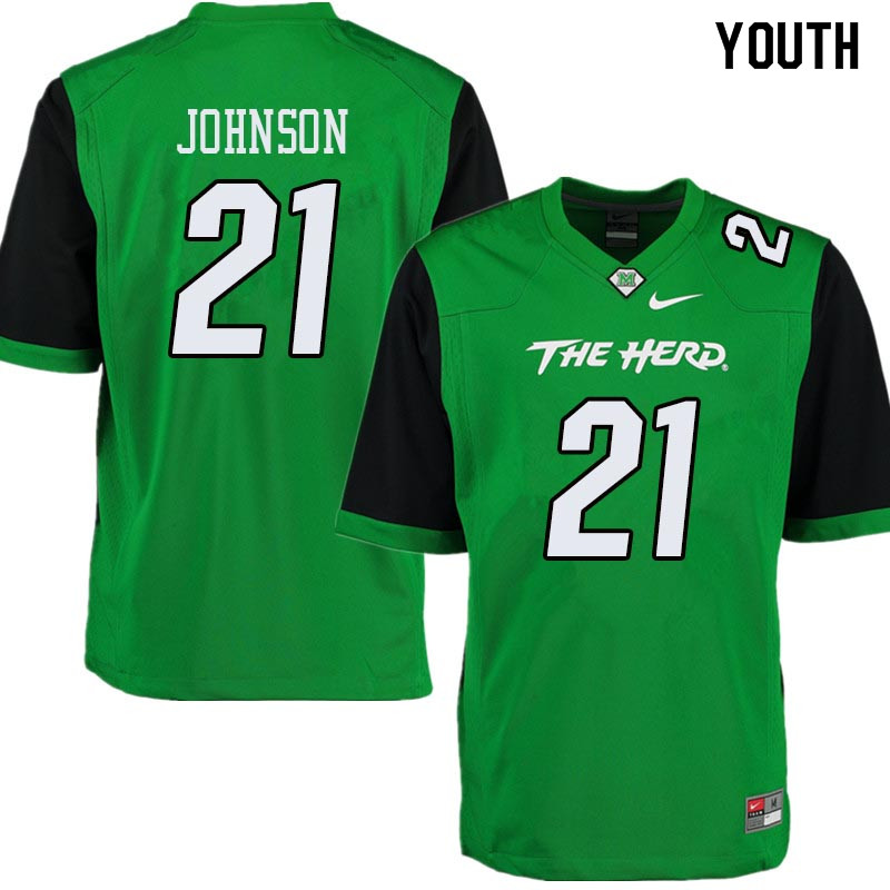 Youth #21 Artis Johnson Marshall Thundering Herd College Football Jerseys Sale-Green - Click Image to Close